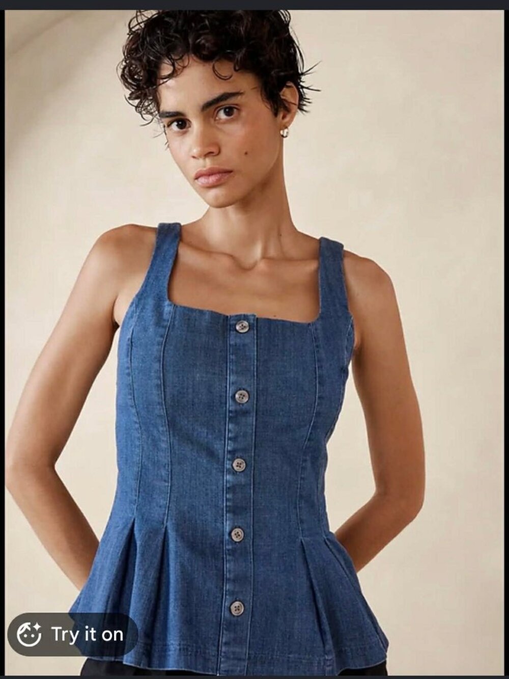 Banana Republic Denim Corset Peplum Top Square Neck Button Front Size 10